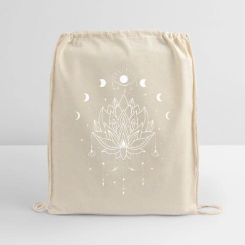 Third Eye White Lotus Flower - Moon Cycle Design - Cotton Drawstring Bag