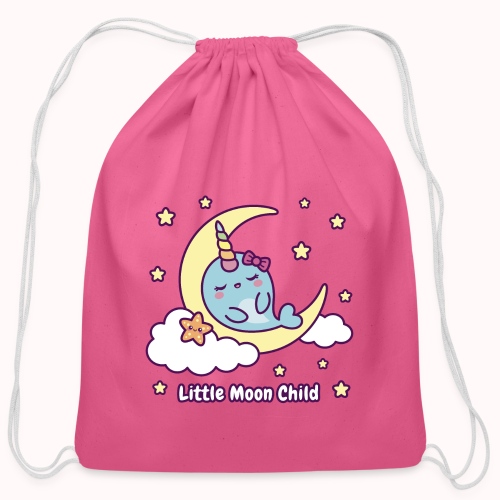 Little Moon Child - Narwhal Dreams On Crescent - Cotton Drawstring Bag