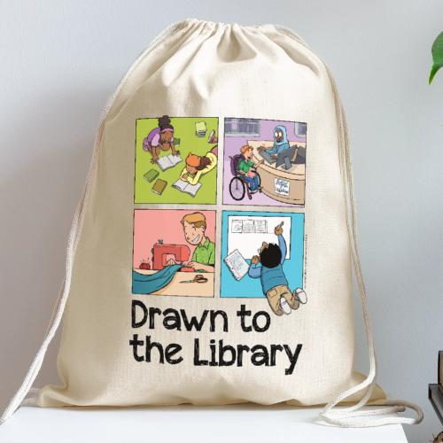 Drawn to the Library - Cotton Drawstring Bag