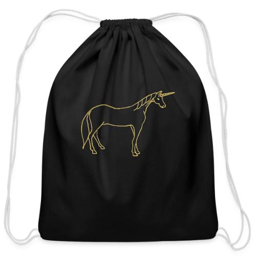 unicorn gold outline - Cotton Drawstring Bag