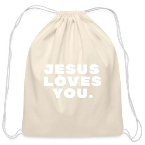 Jesus Loves You • White - Cotton Drawstring Bag