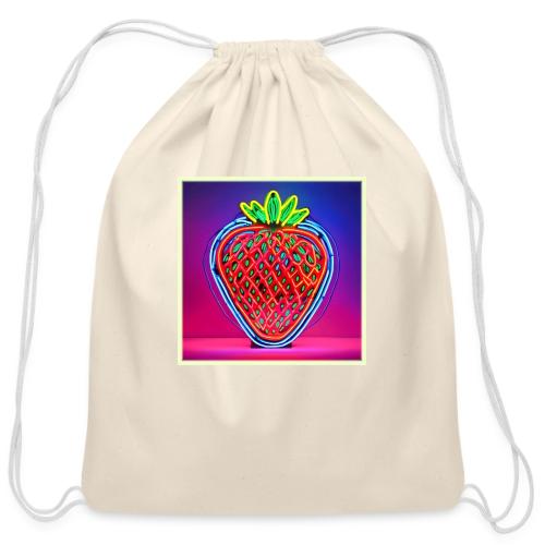 Vibrant Strawberry Neon Sign - Cotton Drawstring Bag