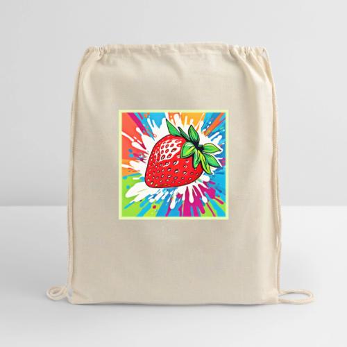 Vibrant Strawberry Artwork - Cotton Drawstring Bag