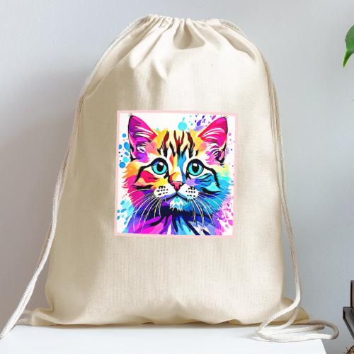 Vivid Kitty Vibes Design - Cotton Drawstring Bag