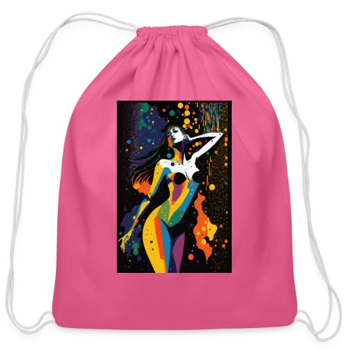 Vibing in the Night - Colorful Minimal Portrait - Cotton Drawstring Bag
