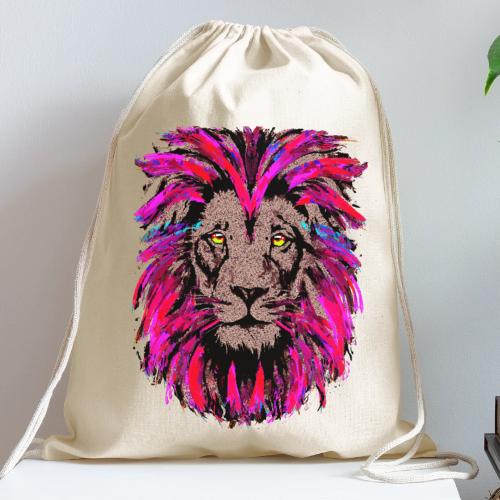 Purple Lion Head - Pink Lion Face Drawing - Cotton Drawstring Bag