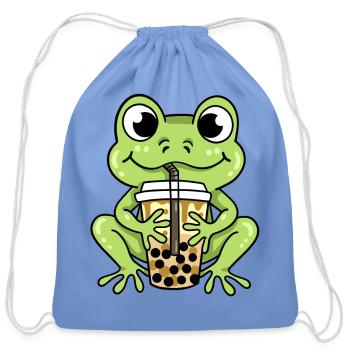 Frog Bubble Tea - Cotton Drawstring Bag - carolina blue - Front