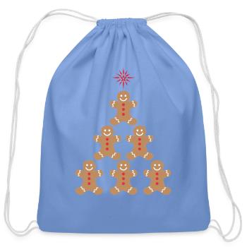 Gingerbread Man Christmas Tree red star cookies - Cotton Drawstring Bag - carolina blue - Front