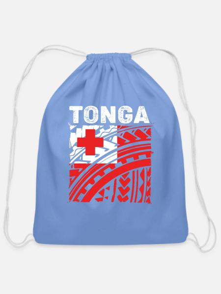 Tonga Flag Polynesian Tribal Tongan - Cotton Drawstring Bag - carolina blue
