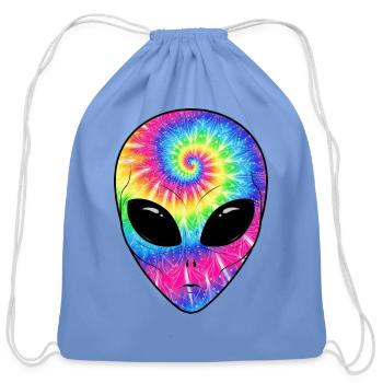 Psychedelic Alien TieDye Face - Cotton Drawstring Bag - carolina blue - Front