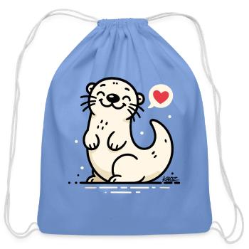 Lovable Otter Heart Chat - Cotton Drawstring Bag - carolina blue - Front