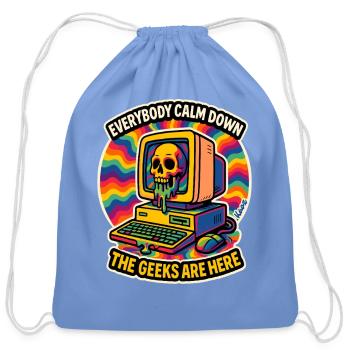 Geeks Are Here: Retro Computer Skull - Cotton Drawstring Bag - carolina blue - Front