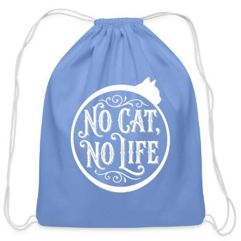 No Cat No Life Circular Emblem - Cotton Drawstring Bag - carolina blue - Front