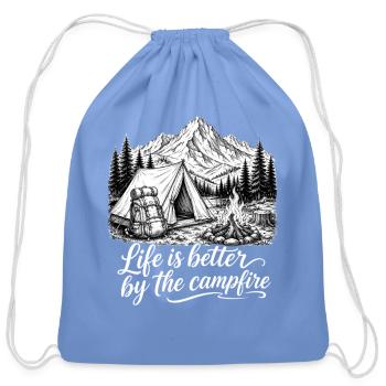 Life is Better by the Campfire - Cotton Drawstring Bag - carolina blue - Front