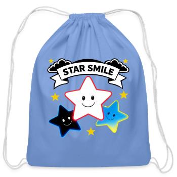 Star Smile Banner: Happy Stars - Cotton Drawstring Bag - carolina blue - Front