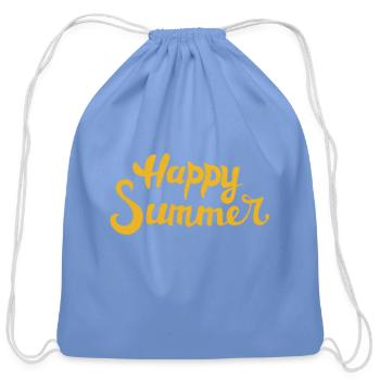 Happy Summer Handlettered Script - Cotton Drawstring Bag - carolina blue - Front