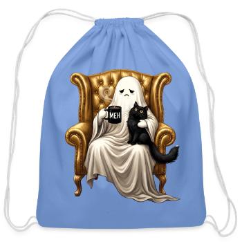 Boojee Ghost Holding Black Cat Meh Mug Retro  - Cotton Drawstring Bag - carolina blue - Front