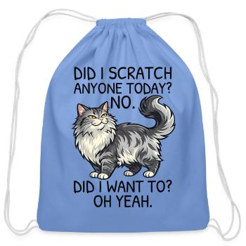 Fluffy Gray Cat Portrait Charm - Cotton Drawstring Bag - carolina blue - Front