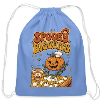 Retro Spooky Biscuits Pumpkin Bakery Halloween - Cotton Drawstring Bag - carolina blue - Front