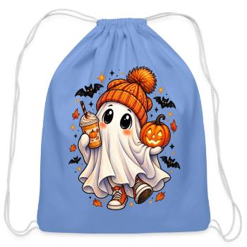 Cute Ghost Tee, Halloween Ghost Shirt - Cotton Drawstring Bag - carolina blue - Front