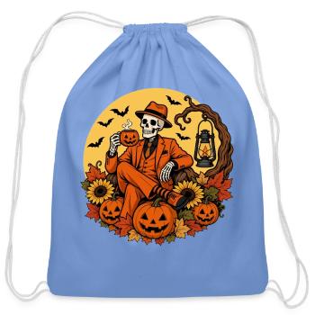 Halloween Skeleton Pumpkin Harvest Autumn Fall - Cotton Drawstring Bag - carolina blue - Front