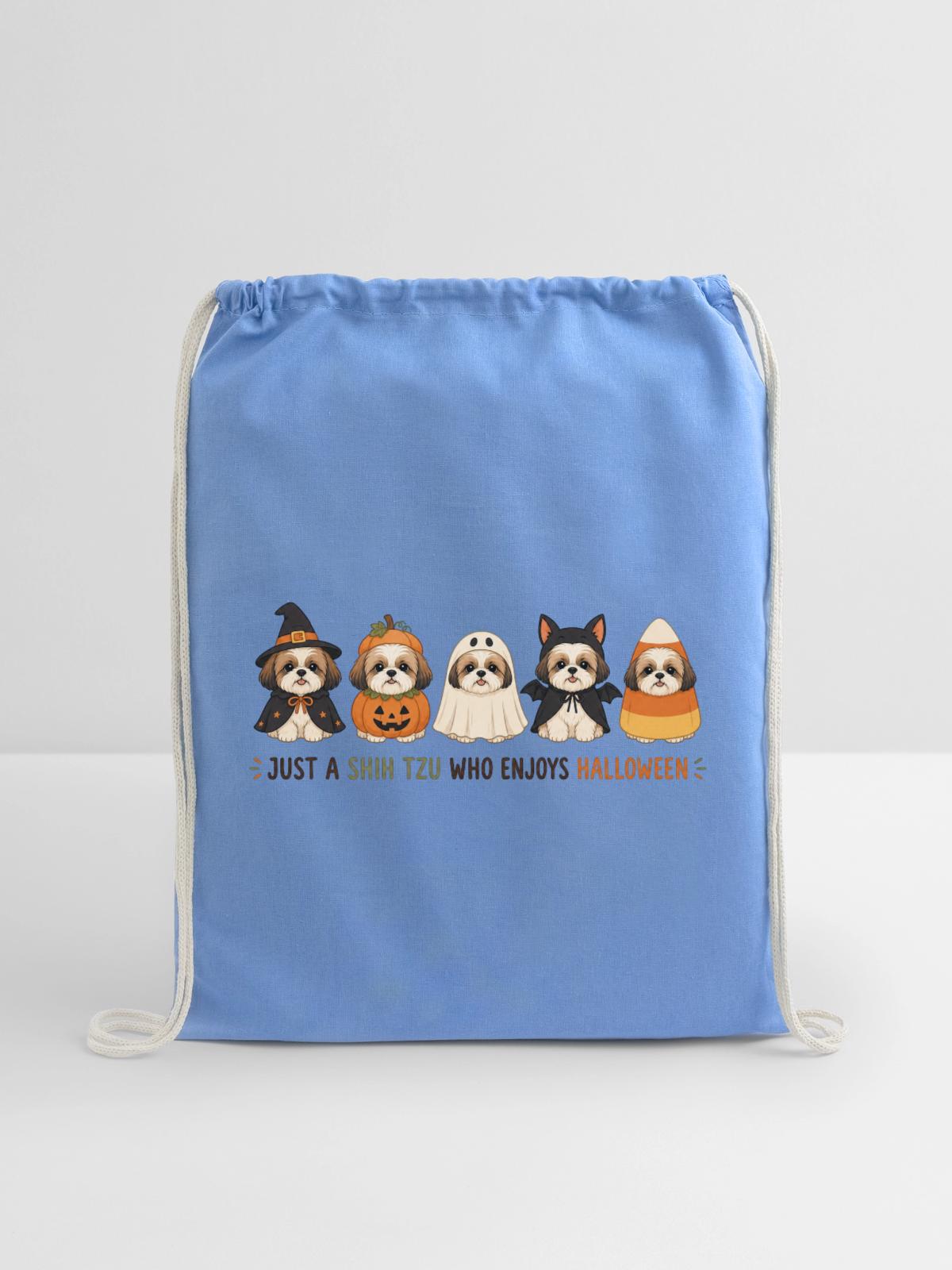 Halloween Shih Tzu Crew - Cotton Drawstring Bag - carolina blue - Front