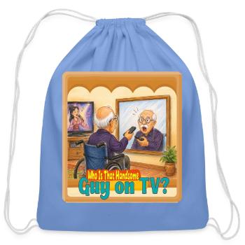 Funny Grandpa Confusing Mirror with TV Drawing - Cotton Drawstring Bag - carolina blue - Front