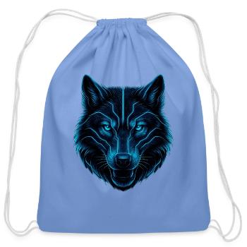 Cyber Wolf – Futuristic Neon Blue Wolf Head - Cotton Drawstring Bag - carolina blue - Front