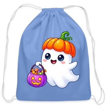 Pumpkin Hat Ghost Halloween - Cotton Drawstring Bag - carolina blue - Front