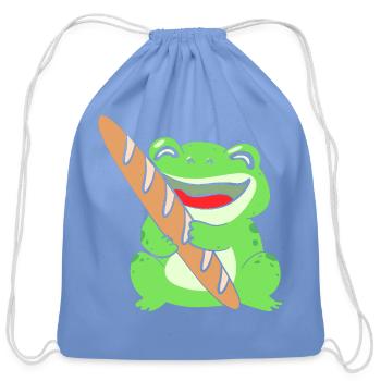 French Bread Baguette Bread Frog - Cotton Drawstring Bag - carolina blue - Front