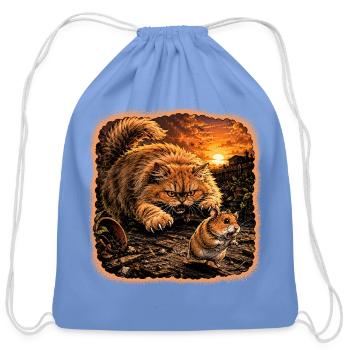 Sunset Standoff: Cat vs Mouse in Ruins - Cotton Drawstring Bag - carolina blue - Front