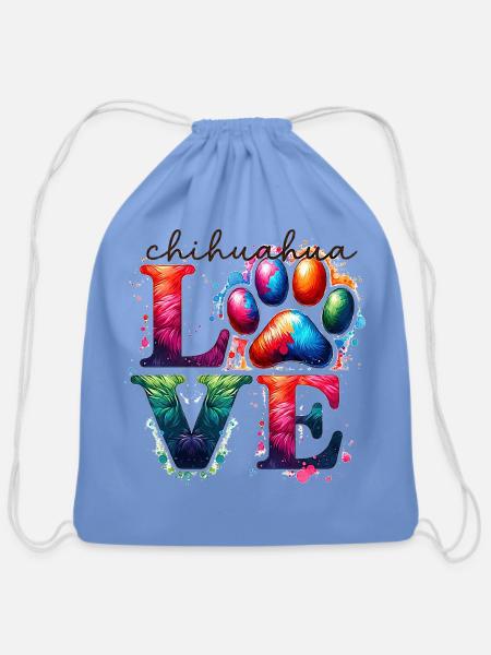Chihuahua Love Paw print - Cotton Drawstring Bag - carolina blue