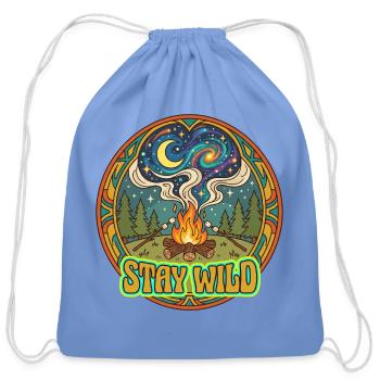 Stay Wild Retro Campfire Starry Night Camping - Cotton Drawstring Bag - carolina blue - Front