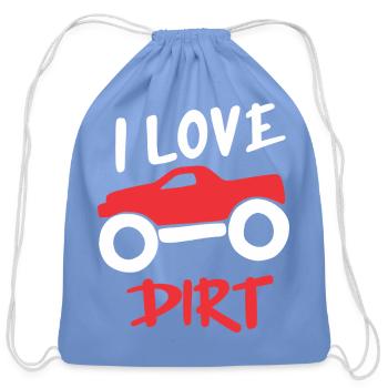 I Love Dirt Monster Truck Red Silhouette - Cotton Drawstring Bag - carolina blue - Front