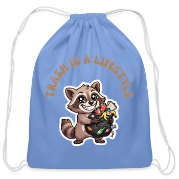 Trash Is a Lifestyle Raccoon - Cotton Drawstring Bag - carolina blue - Front