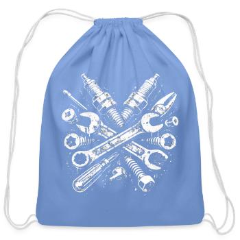 Grunge Tool Mechanic Spark Plug Design - Cotton Drawstring Bag - carolina blue - Front