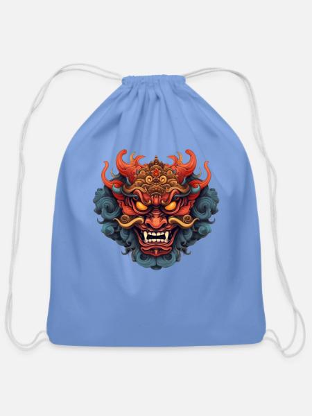 Oni Mask - Cotton Drawstring Bag - carolina blue