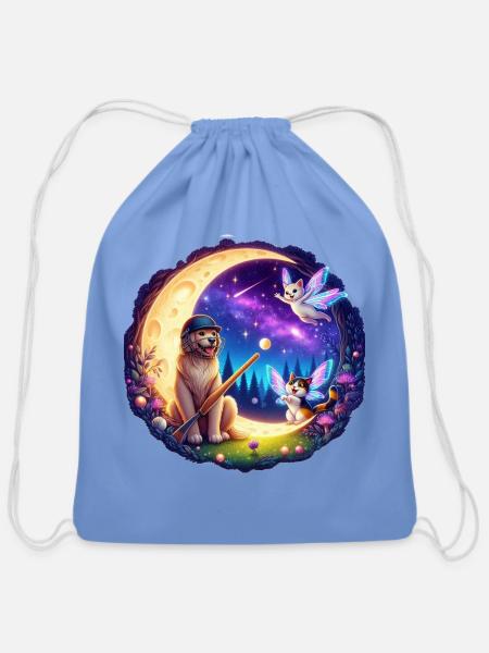 Moonlit Critters Fairy Wings - Cotton Drawstring Bag - carolina blue