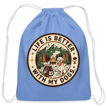 Life Is Better With My Dogs Camping - Cotton Drawstring Bag - carolina blue - Front