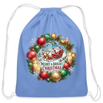 Santa Sleigh in Festive Circle - Cotton Drawstring Bag - carolina blue - Front