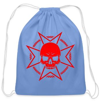 Red Skull Star Emblem - Cotton Drawstring Bag - carolina blue - Front