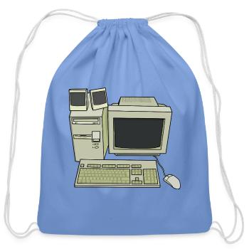 Retro Computer Desk Setup - Cotton Drawstring Bag - carolina blue - Front