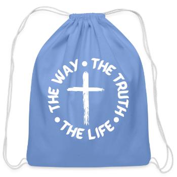 Cross Circle The Way Truth Life - Cotton Drawstring Bag - carolina blue - Front