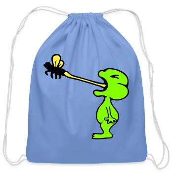 Frog catches fly Tongue Mosquito eat hunger Toad - Cotton Drawstring Bag - carolina blue - Front