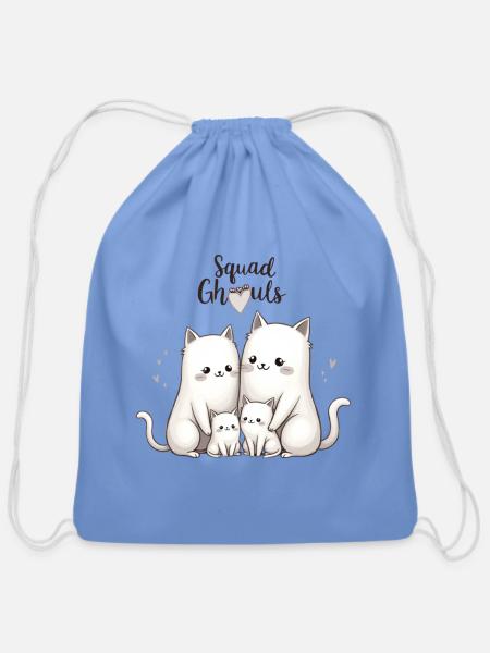 Ghost Cat Family – Squad Ghouls Halloween Design - Cotton Drawstring Bag - carolina blue