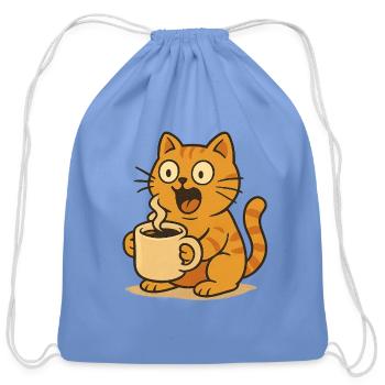 Coffee Cat Surprise - Cotton Drawstring Bag - carolina blue - Front