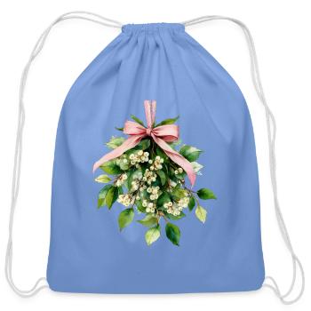 Mistletoe Bouquet with Pink Ribbon - Cotton Drawstring Bag - carolina blue - Front
