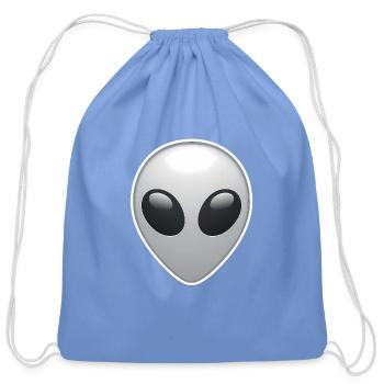 Silver Alien Face  - Cotton Drawstring Bag - carolina blue - Front