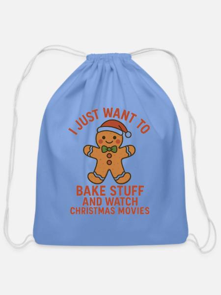 Bake Stuff and Watch Christmas Movies - Cotton Drawstring Bag - carolina blue