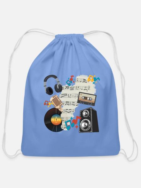 Retro Rhythm Collage - Cotton Drawstring Bag - carolina blue